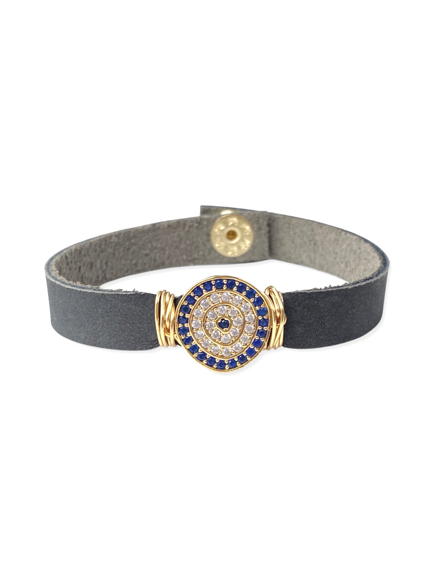 Leather Pave Stacker- Evil Eye