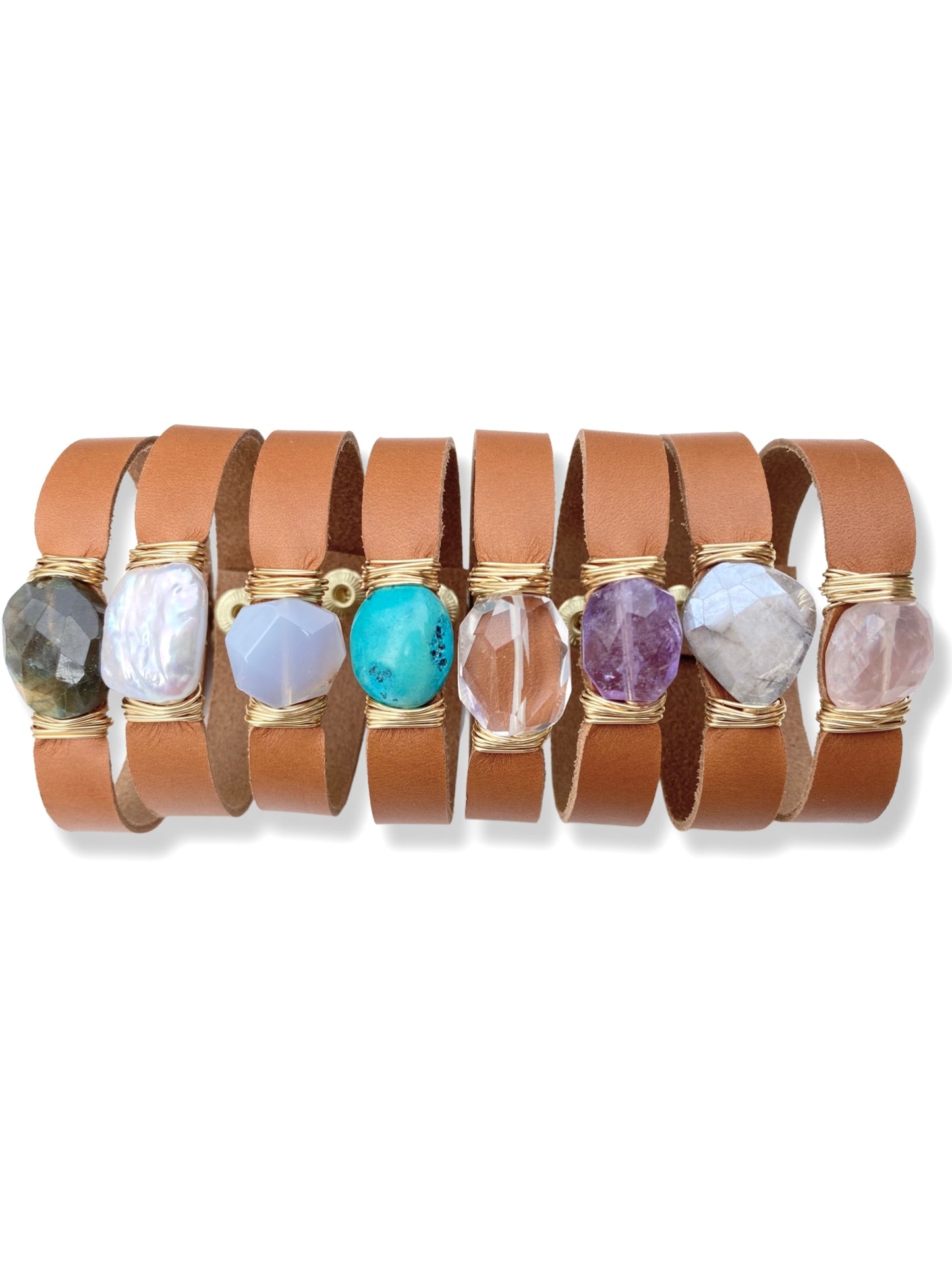 Leather Snap Bracelet- Moonstone