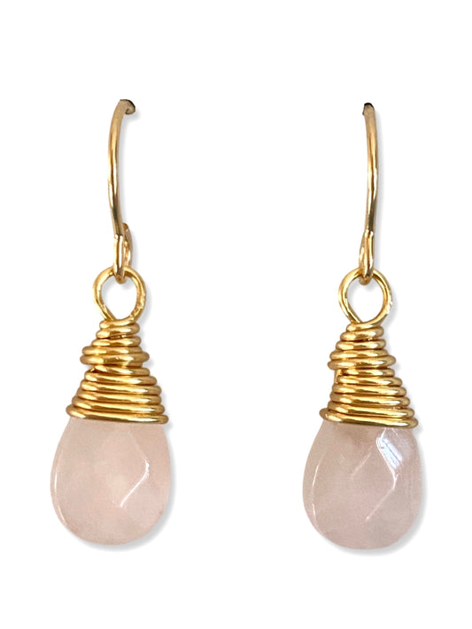 Drop Earring- Gold- Rose Quartz