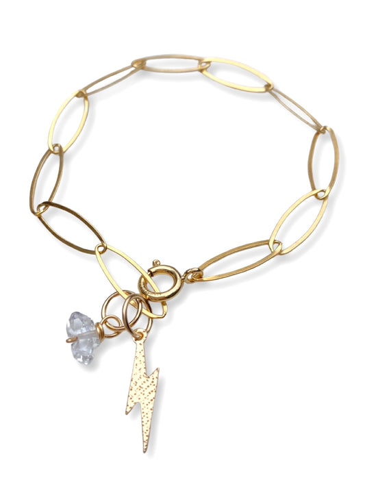 Charm Bracelet- Herkimer Diamond & Lightning