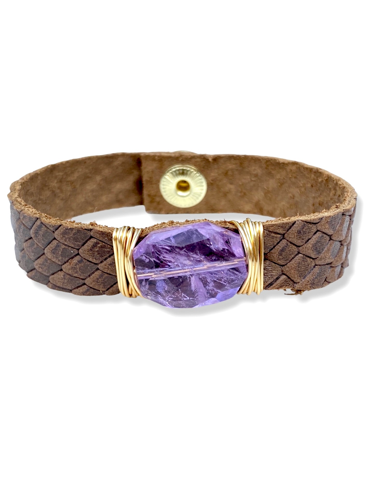 Leather Snap Bracelet- Amethyst