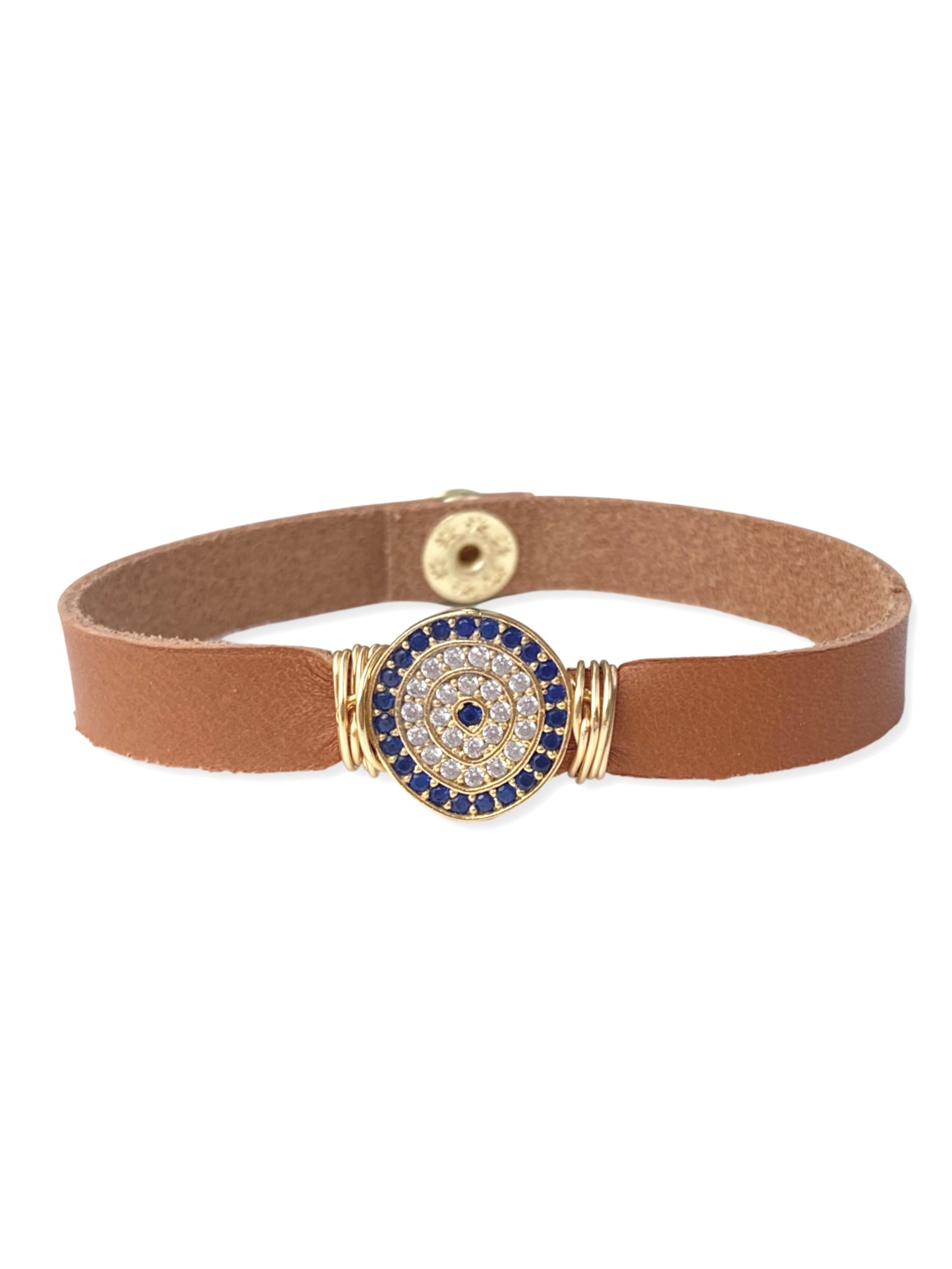 Leather Pave Stacker- Evil Eye