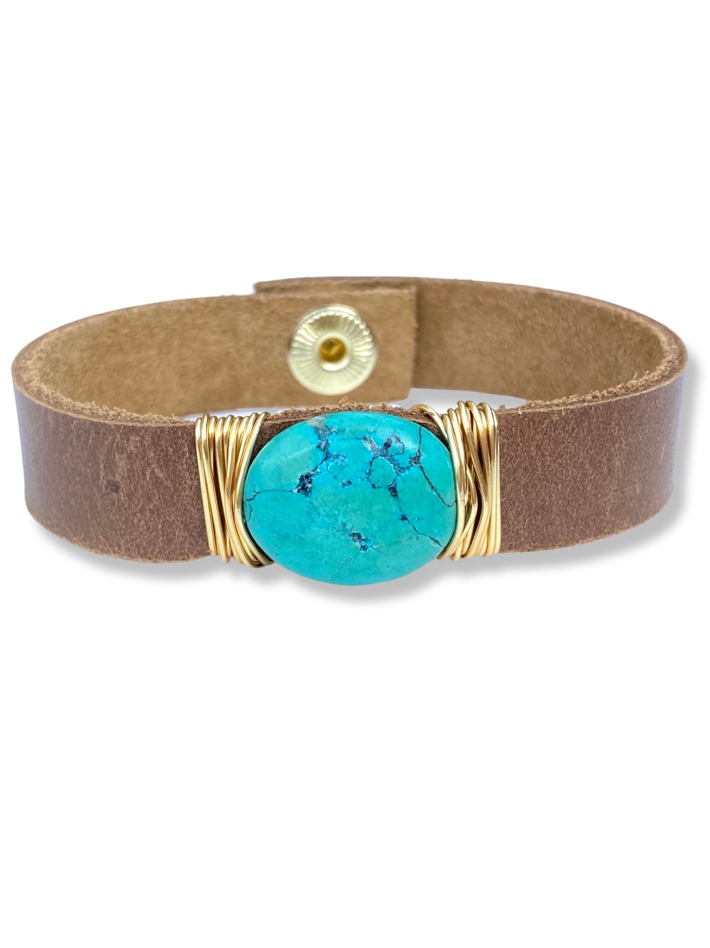 Leather Snap Bracelet- Turquoise