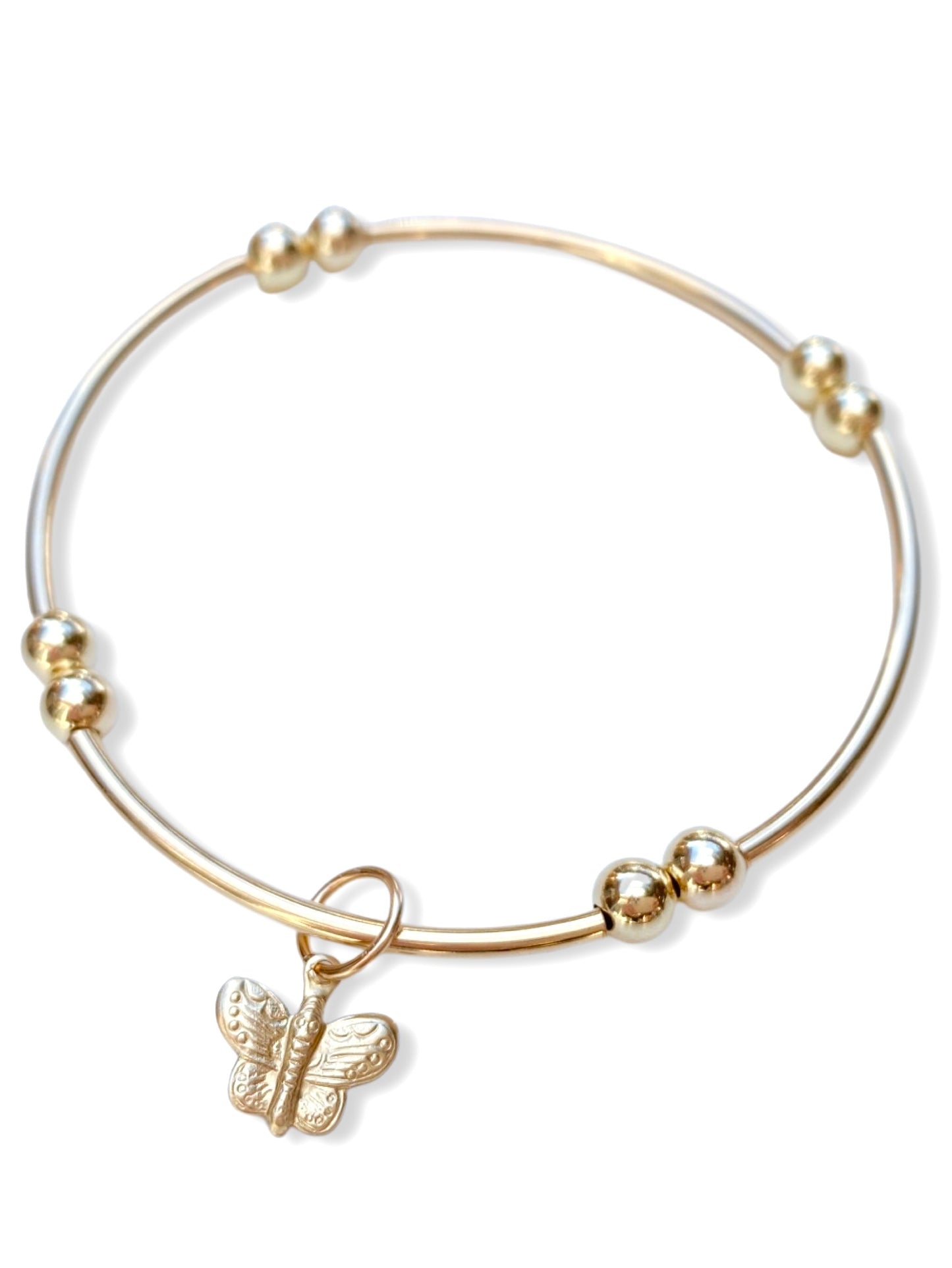 Gold Tube Charm Bracelet- Butterfly