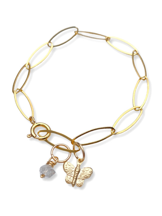 Charm Bracelet- Herkimer Diamond & Butterfly