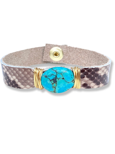 Leather Snap Bracelet- Turquoise