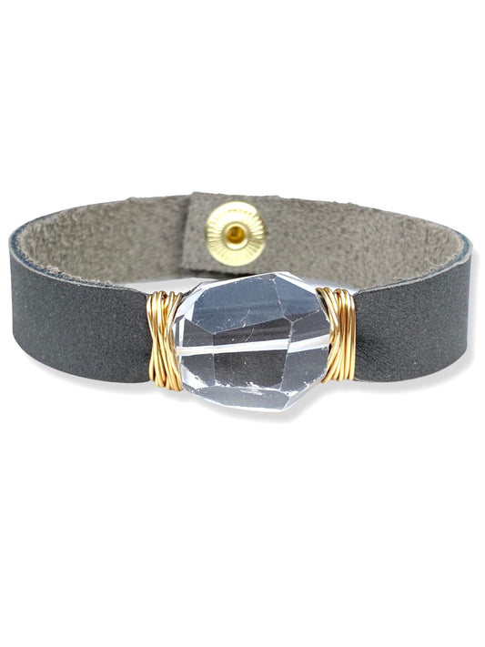 Leather Snap Bracelet- Quartz