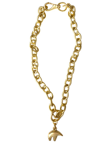 Chunky Brass Chain Necklace- Oval Chain w/  Bear