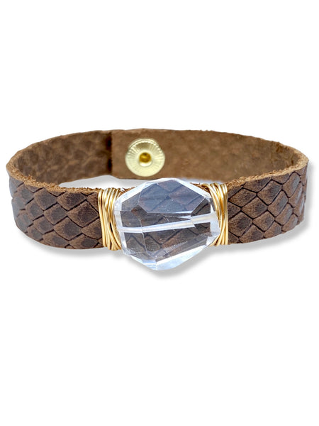 Leather Snap Bracelet- Quartz
