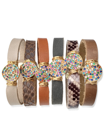 Leather Pave Stacker- Rainbow