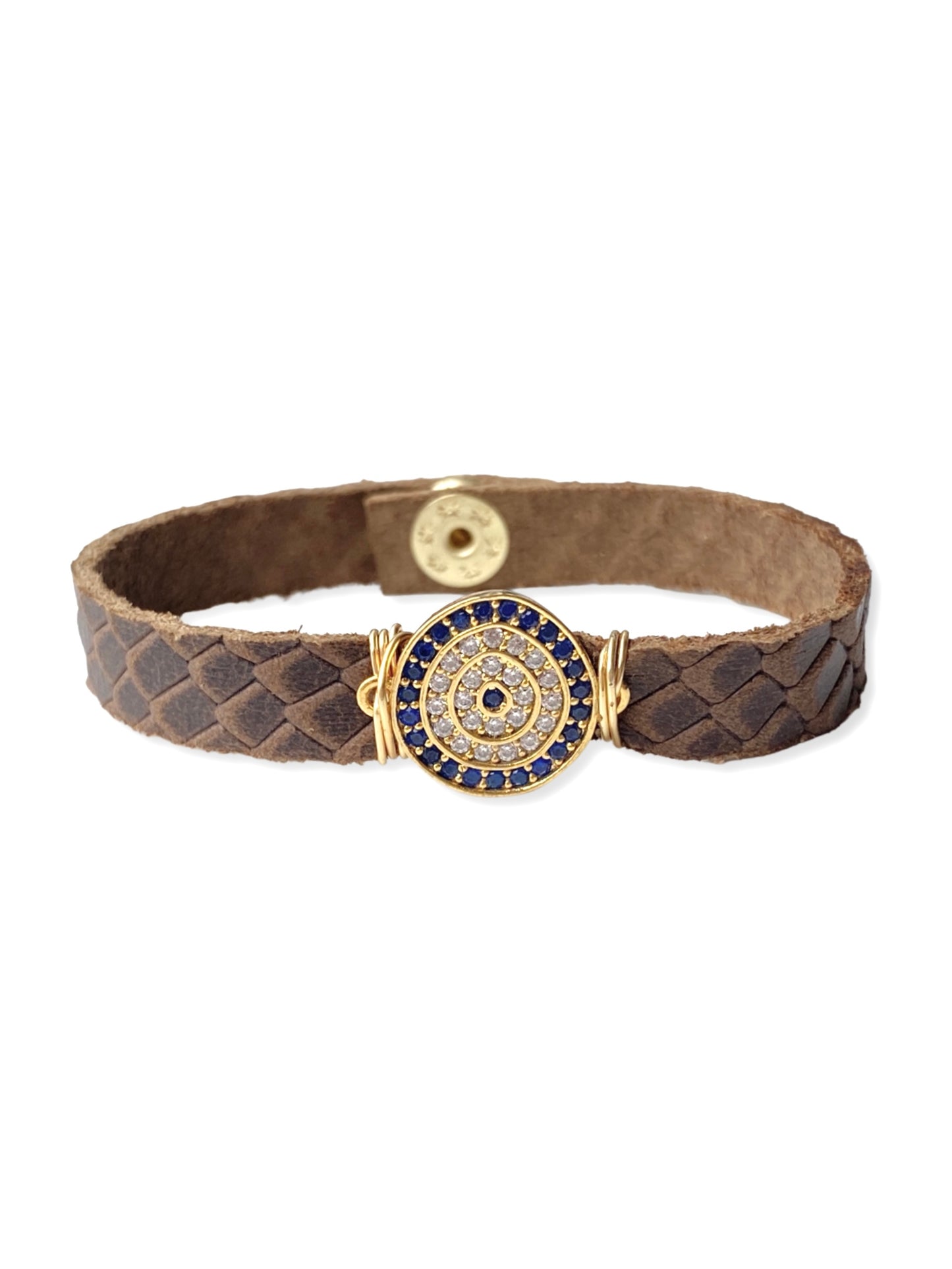 Leather Pave Stacker- Evil Eye