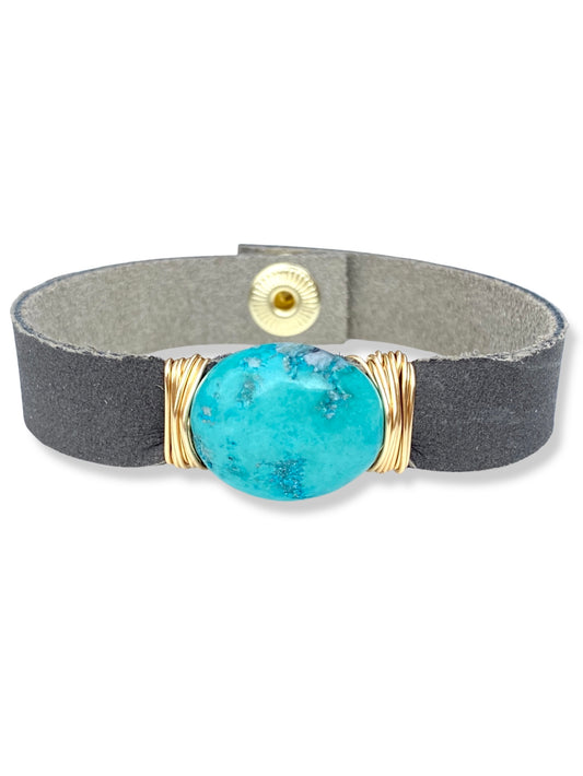 Leather Snap Bracelet- Turquoise