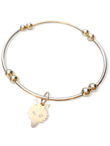 Gold Tube Charm Bracelet- Wolf