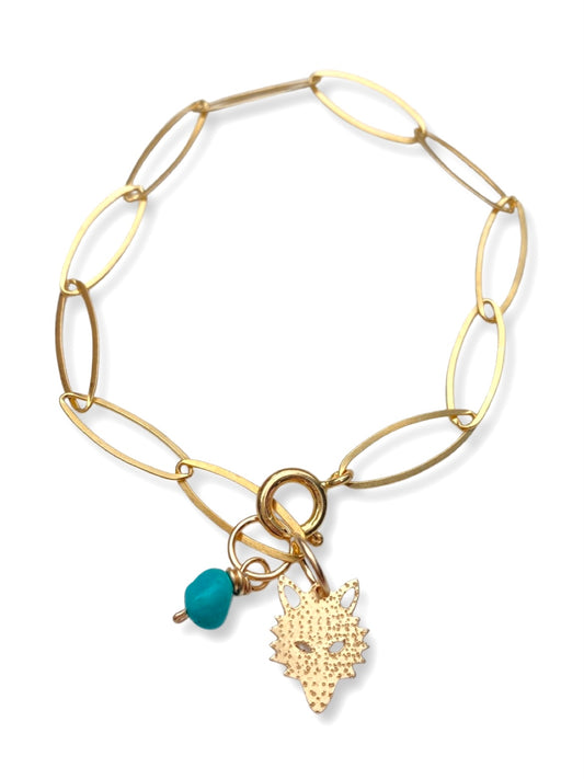 Charm Bracelet- Turquoise & Wolf