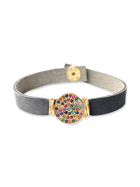 Leather Pave Stacker- Rainbow