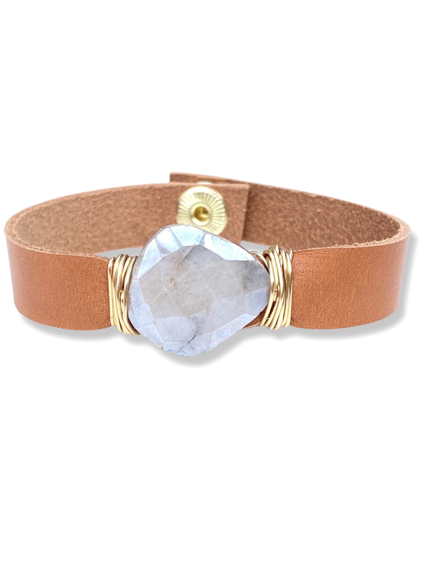 Leather Snap Bracelet- Moonstone