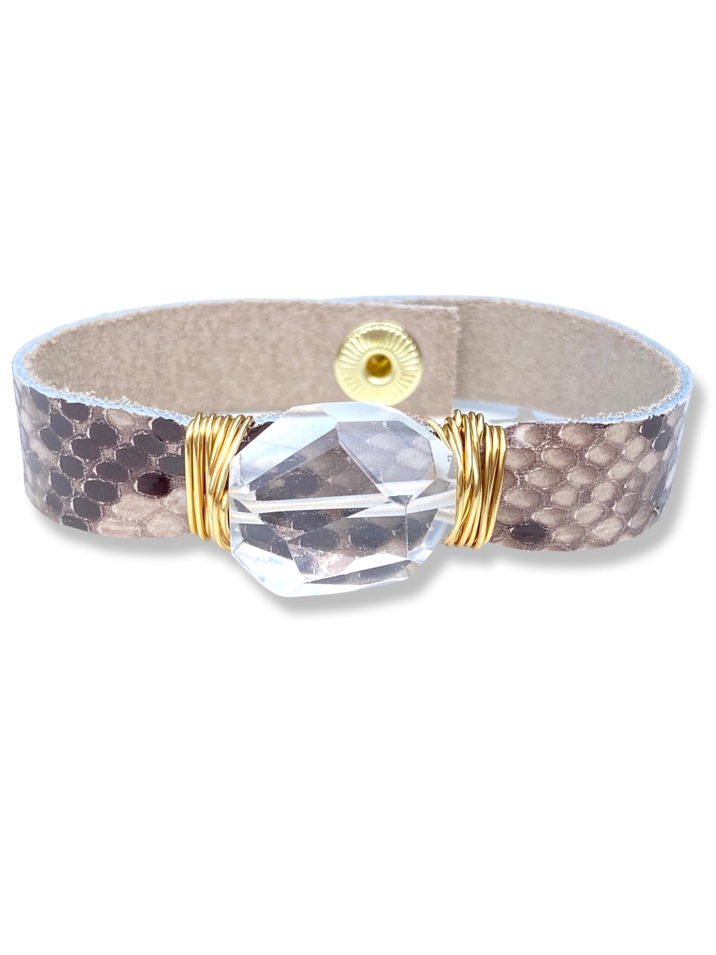 Leather Snap Bracelet- Quartz