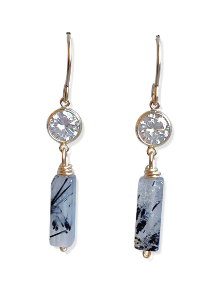 Crystal Drop Earrings- Dendritic White Opal