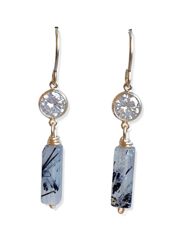 Crystal Drop Earrings- Dendritic White Opal