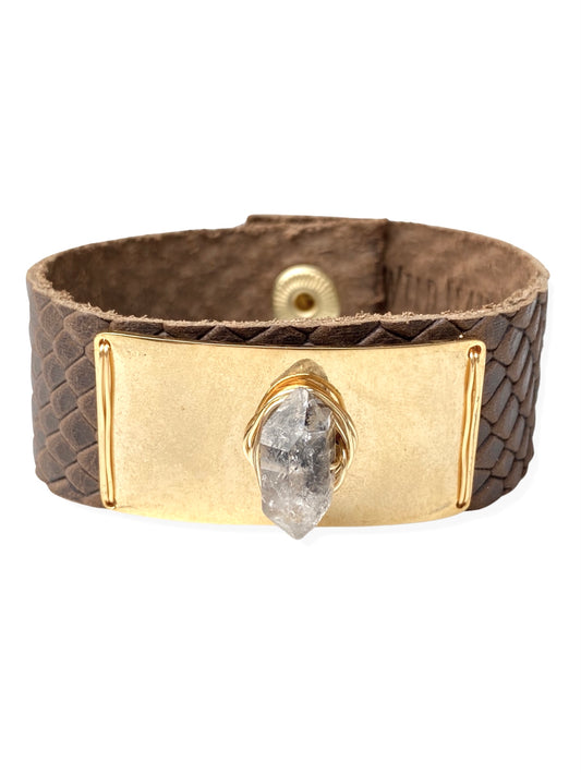 Gold Plate Snap- Brown Python & Herkimer Diamond